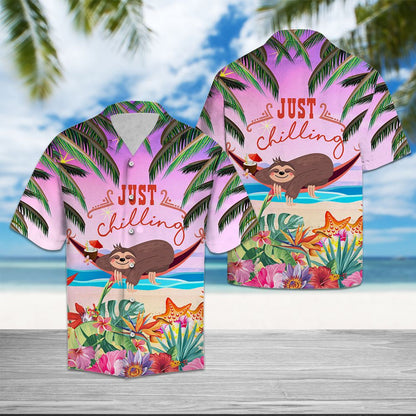 Lazy Sloth Just Chilling Aloha Beach Design Themed Hawaiian Shirt, Hawaiian Shirt Gift, Christmas Gift