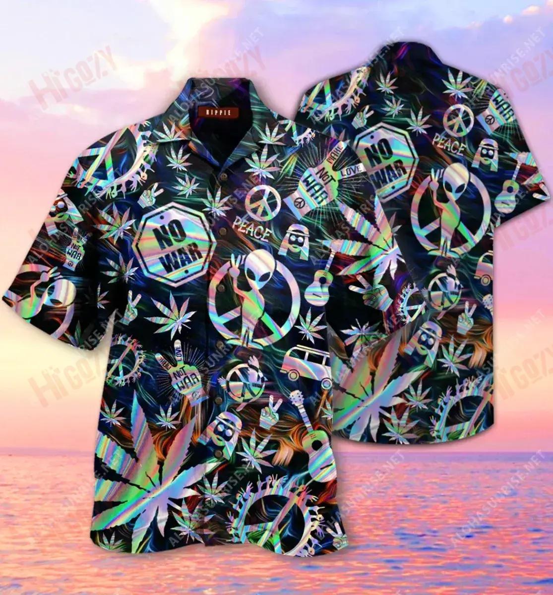Make Love Not War Hippie Unisex Short Sleeve Shirt Summer Hawaiian T Shirts Custom Hawaiian Shirts Hawaiian Shirts For Men, Hawaiian Shirt Gift, Christmas Gift