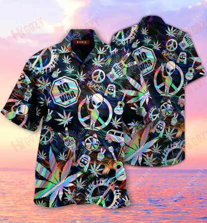 Make Love Not War Hippie Unisex Short Sleeve Shirt Summer Hawaiian T Shirts Custom Hawaiian Shirts Hawaiian Shirts For Men, Hawaiian Shirt Gift, Christmas Gift