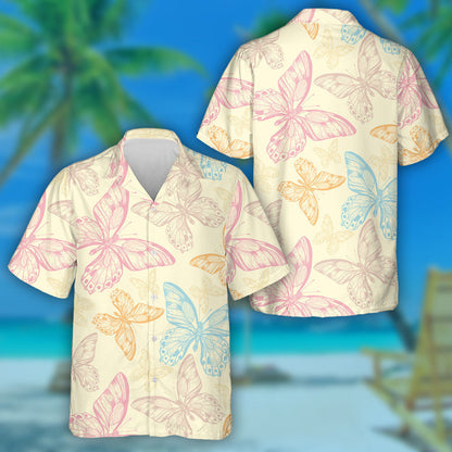 Flying Multicolored Butterflies On Yellow Background Hawaiian Shirt,Hawaiian Shirt Gift, Christmas Gift