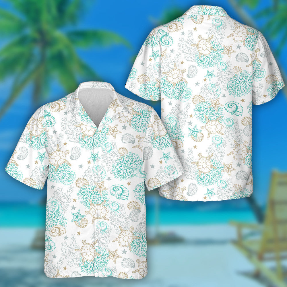 Sketch Line Art Ssea Turtles Mom And Baby Hawaiian Shirt, Hawaiian Shirt Gift, Christmas Gift