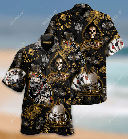 Dangerous Skull Poker Unisex Hawaiian Shirt, Hawaiian Shirt Gift, Christmas Gift