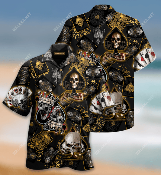 Dangerous Skull Poker Unisex Hawaiian Shirt, Hawaiian Shirt Gift, Christmas Gift