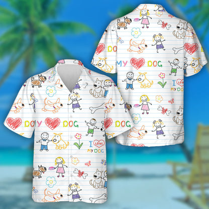 Funny Children's And Dogs Isolated Background Hawaiian Shirt,Hawaiian Shirt Gift, Christmas Gift