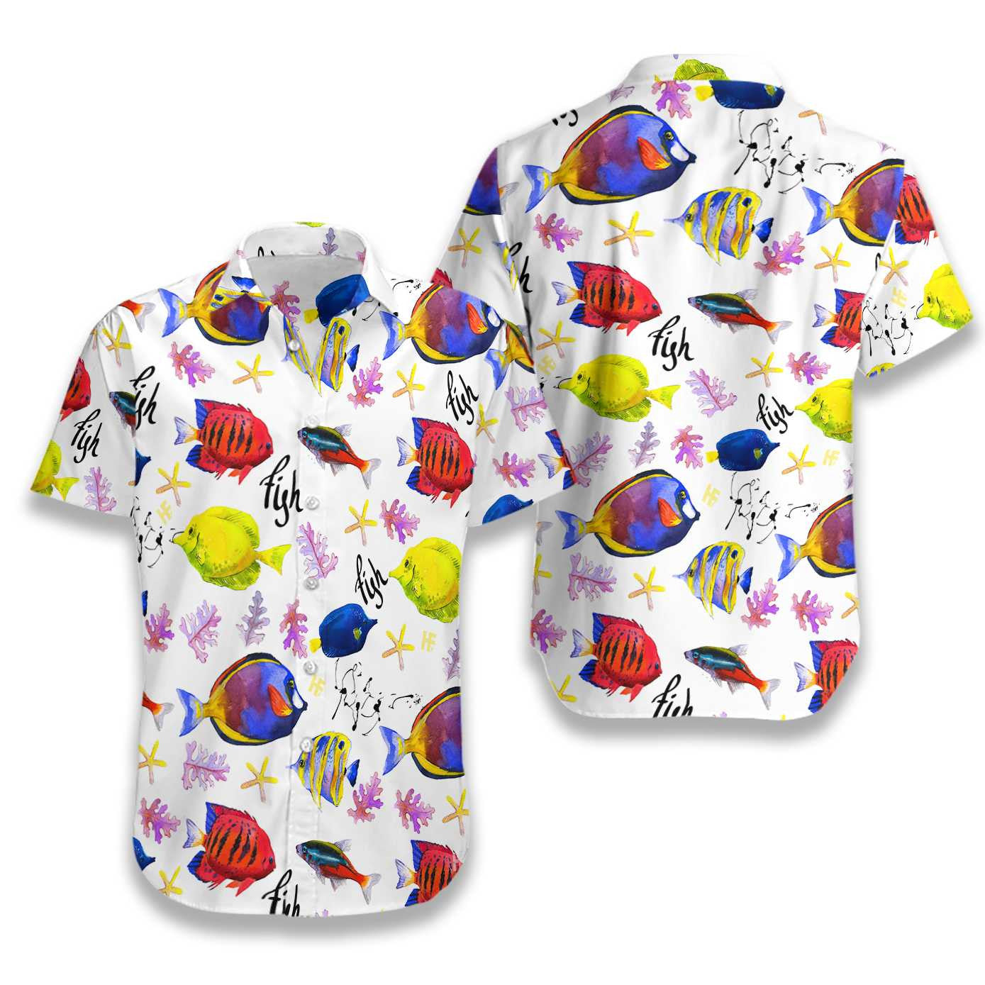 Colorful Fish V2 On White Skin Pattern Hawaiian Shirt, Hawaiian Shirt Gift, Christmas Gift