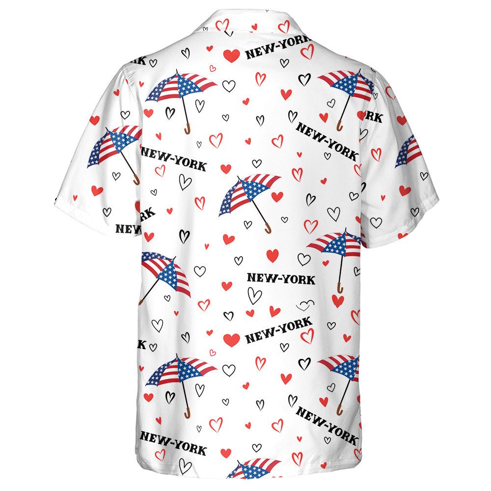 Heart Background With USA Flag Colored Umbrella Illustration Hawaiian Shirt, Hawaiian Shirt Gift, Christmas Gift