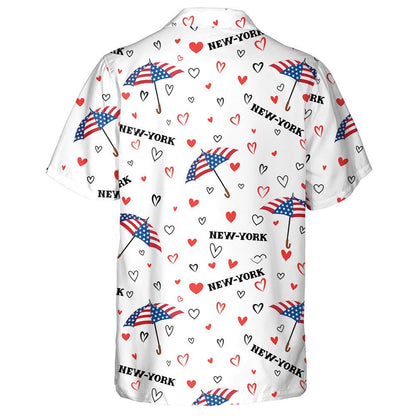 Heart Background With USA Flag Colored Umbrella Illustration Hawaiian Shirt, Hawaiian Shirt Gift, Christmas Gift