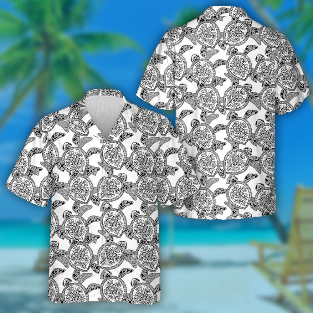 Sea Turtle Ocean Drawn In Line Art Style Hawaiian Shirt, Hawaiian Shirt Gift, Christmas Gift