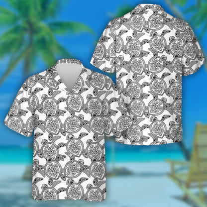 Sea Turtle Ocean Drawn In Line Art Style Hawaiian Shirt, Hawaiian Shirt Gift, Christmas Gift