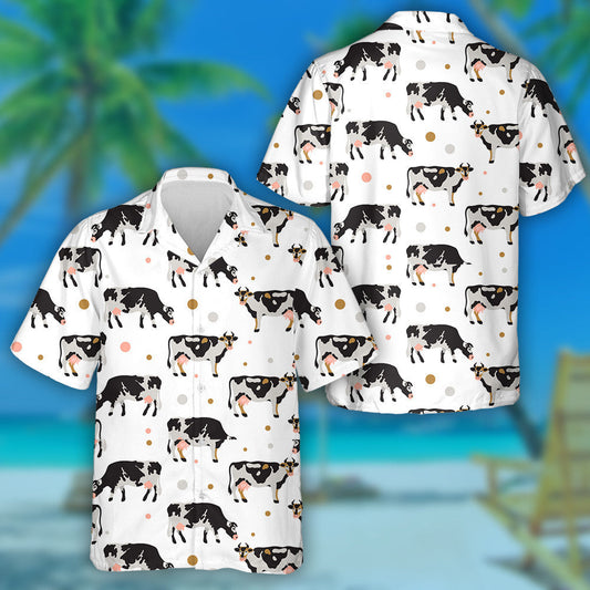 Cartoon Milk Spotted Cows In Black Hawaiian Shirt, Hawaiian For Gift