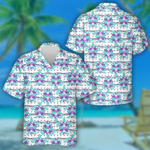 Little Cute Turtle Silhouette With Waves Hawaiian Shirt, Hawaiian For Gift