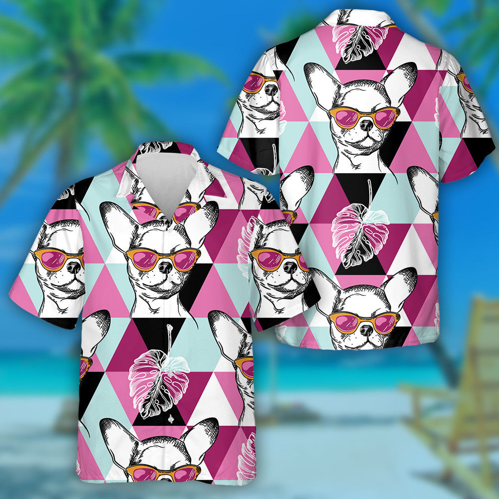 Chihuahua Dog In Pink Glasses With Pink Triangles Hawaiian Shirt, Hawaiian Shirt Gift, Christmas Gift