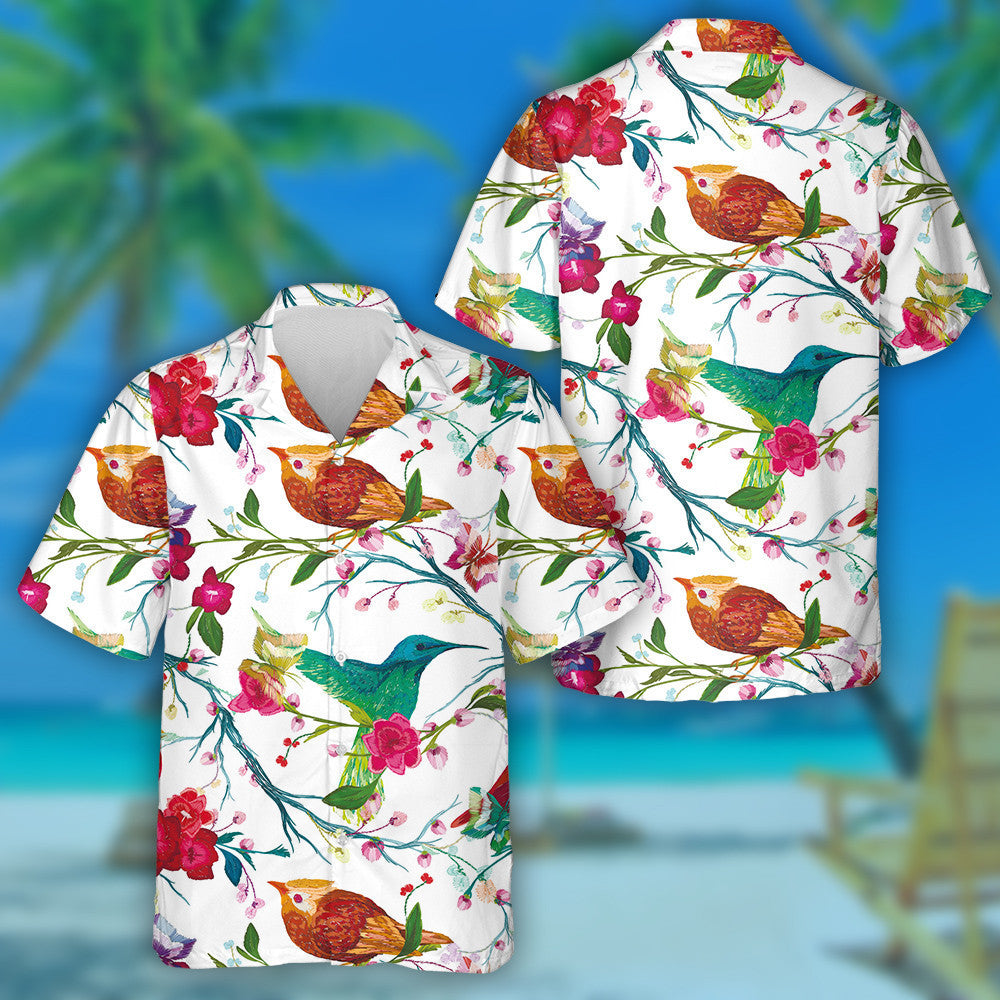 Butterfly And Bird Perched On A Tree Branch Hawaiian Shirt, Hawaiian Shirt Gift, Christmas Gift