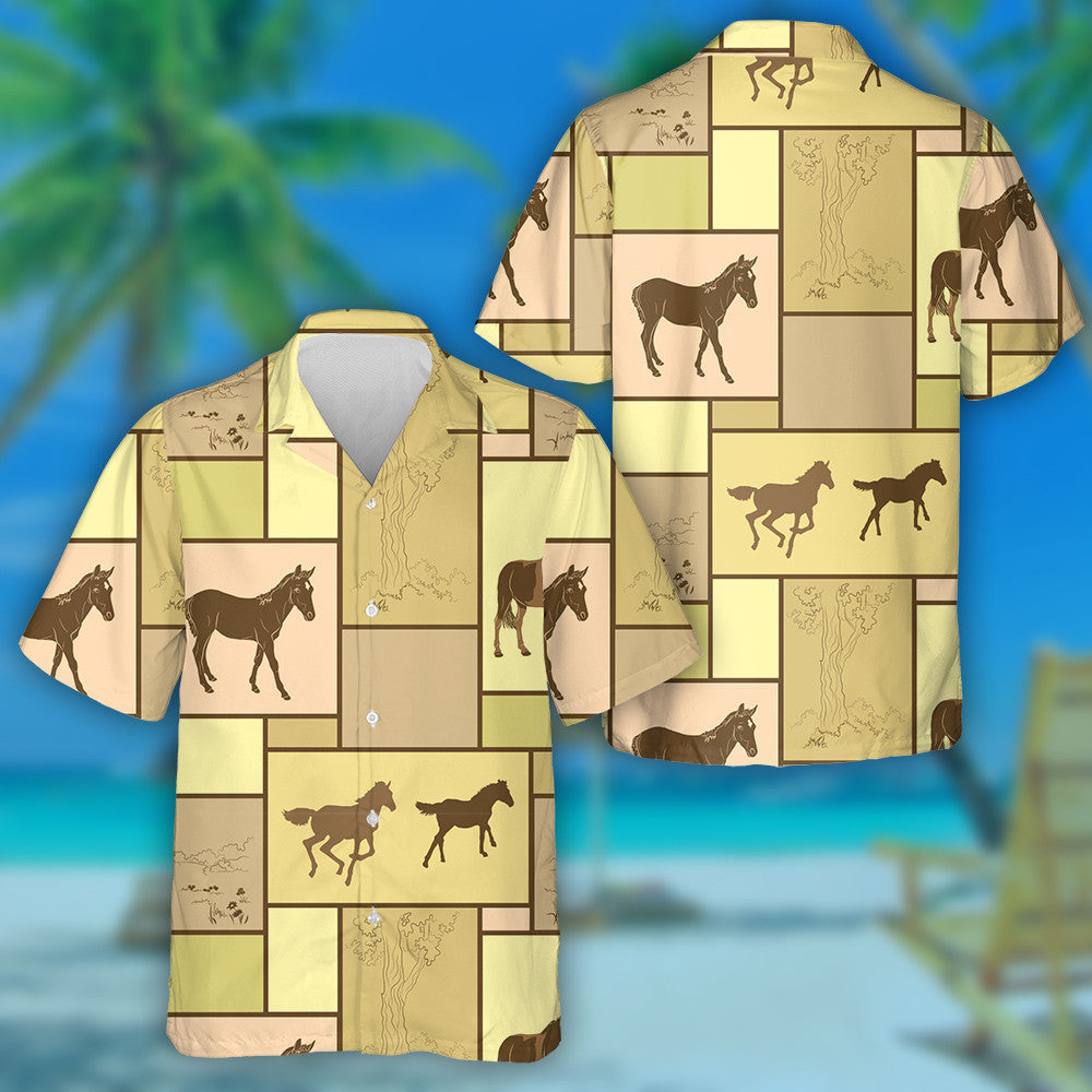 Funny Cartoon Illustration Horses And Tree Hawaiian Shirt,Hawaiian Shirt Gift, Christmas Gift