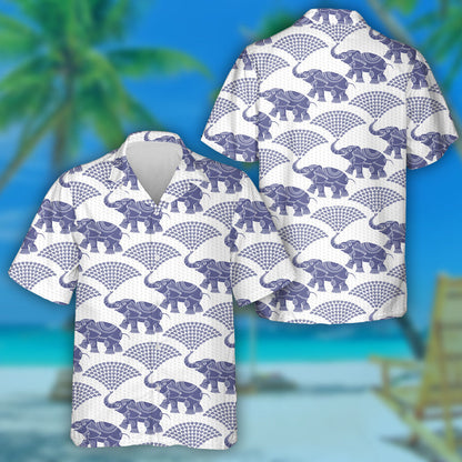 Happy Dark Blue Elephant With Fountain Water Drops Hawaiian Shirt, Hawaiian Shirt Gift, Christmas Gift