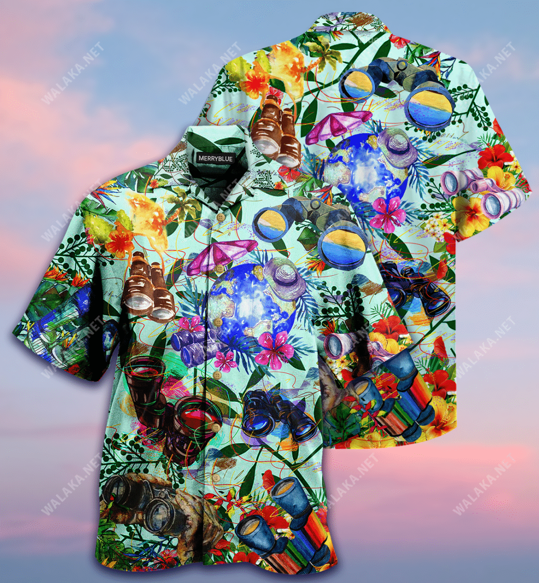Travelling Through Binoculars Unisex Hawaiian Shirt, Hawaiian Shirt Gift, Christmas Gift
