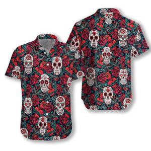 Sugar Skulls And Roses Beautiful Design Hawaiian Shirt,Hawaiian Shirt Gift, Christmas Gift