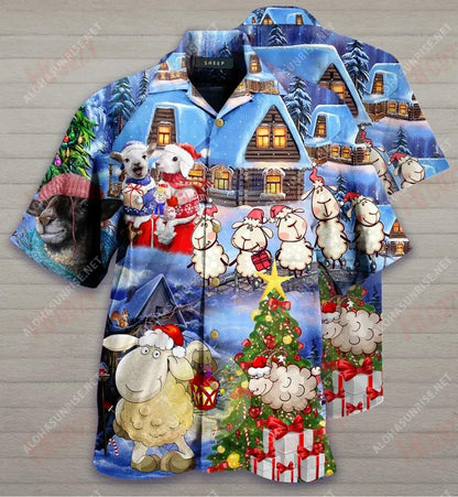 Sheep Wish You Merry Christmas Short Hawaiian Shirt Hobbies Short Sleeve Custom Hawaiian Shirts Hawaiian Shirts For Men, Hawaiian Shirt Gift, Christmas Gift