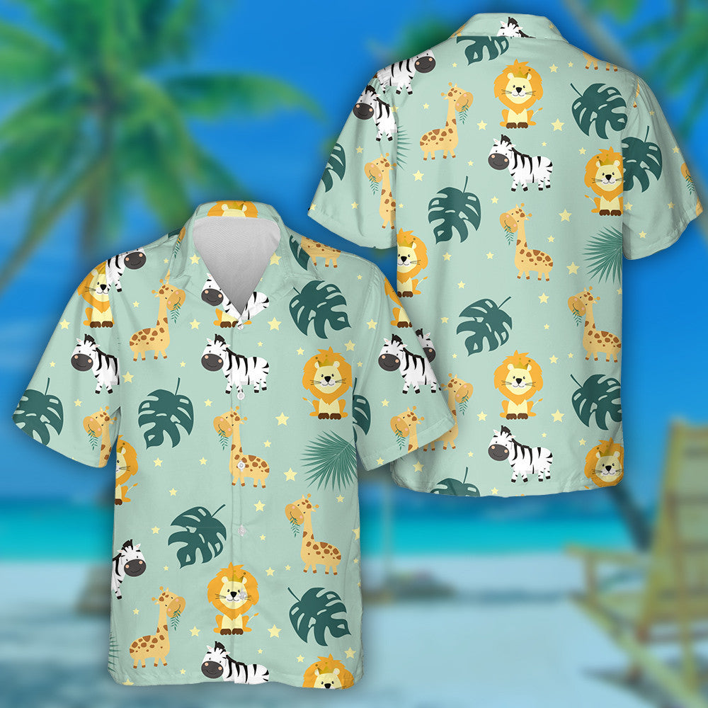 Giraffe Lion Zebra Leaf And star Hawaiian Shirt,Hawaiian Shirt Gift, Christmas Gift