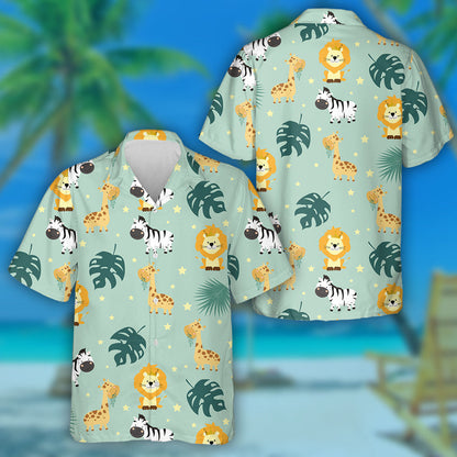 Giraffe Lion Zebra Leaf And star Hawaiian Shirt,Hawaiian Shirt Gift, Christmas Gift