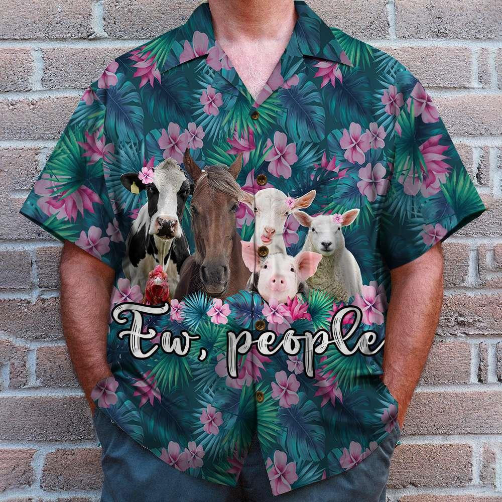 Farmer Ew People Cute Animals Tropical Plants Background Hawaiian Shirt, Hawaiian Shirt Gift, Christmas Gift
