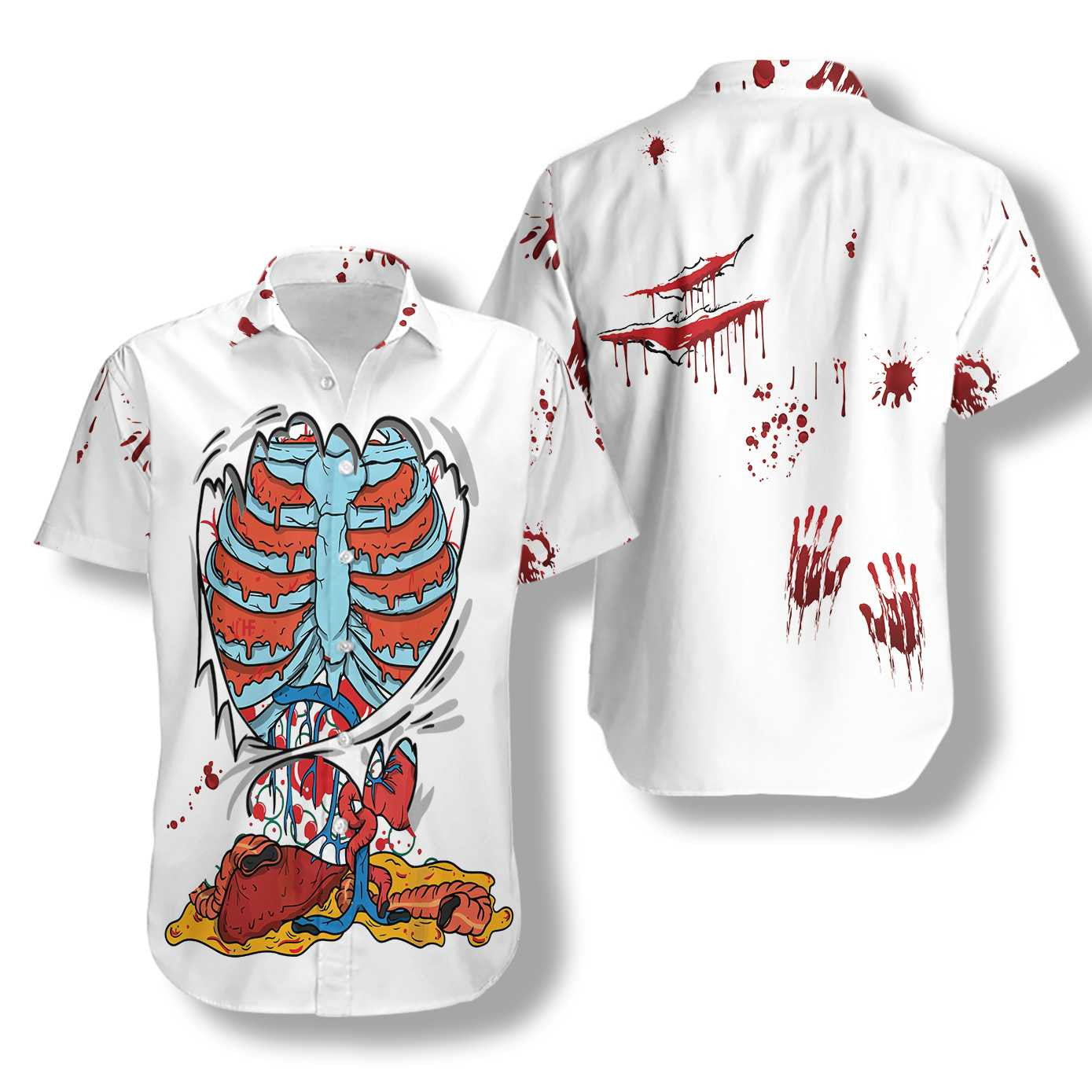 Creepy Ripped Open Rib Cage Organs Dramatic Hawaiian Shirt, Hawaiian Shirt Gift, Christmas Gift
