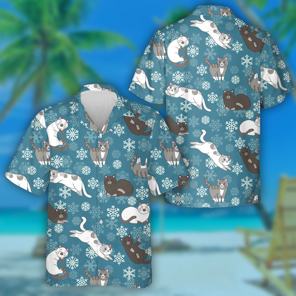 Sleeping And Playing Cat On The Blue Background Hawaiian Shirt, Hawaiian Shirt Gift, Christmas Gift