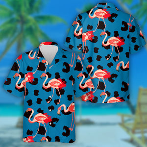 Summer Background With Flamingos And Leopard Hawaiian Shirt,Hawaiian Shirt Gift, Christmas Gift