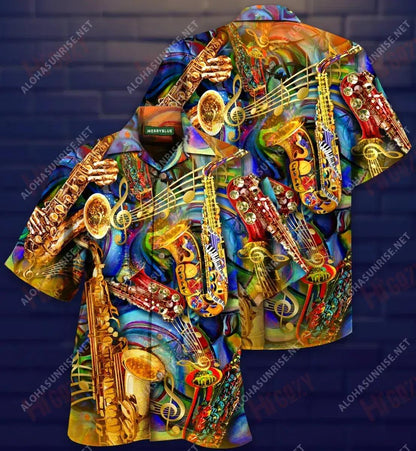 Feeling With Saxophone Melody Unisex Short Sleeve Shirt Vacation Hawaiian T Shirts Best Hawaiian Shirts Hawaiian Shirts For Women, Hawaiian Shirt Gift, Christmas Gift