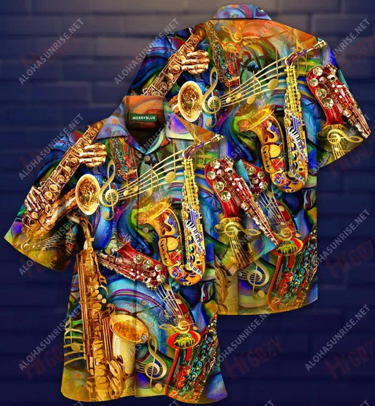 Feeling With Saxophone Melody Unisex Short Sleeve Shirt Vacation Hawaiian T Shirts Best Hawaiian Shirts Hawaiian Shirts For Women, Hawaiian Shirt Gift, Christmas Gift