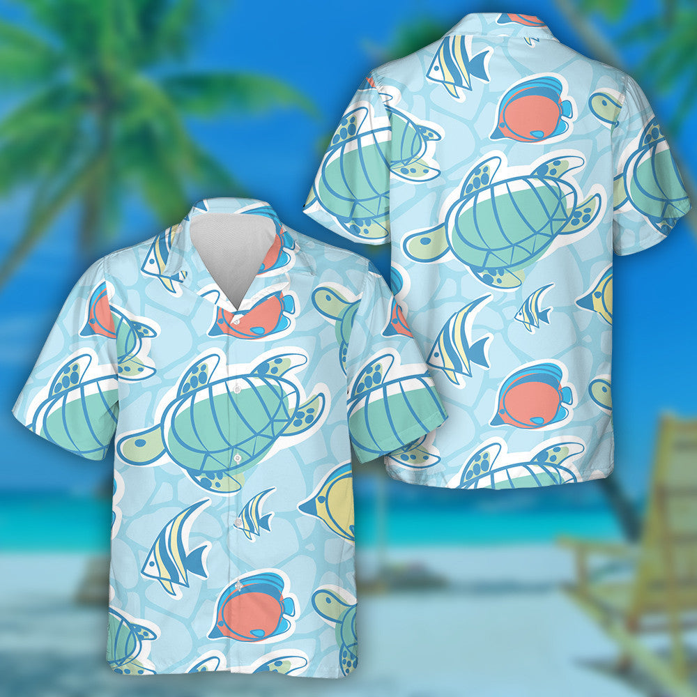 Exotic Red Fish And Turtles On Green Hawaiian Shirt, Hawaiian Shirt Gift, Christmas Gift