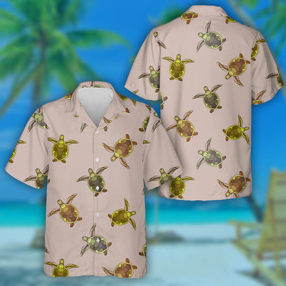 Hand Drawn Little Turtles On Pale Pink Background Hawaiian Shirt, Hawaiian Shirt Gift, Christmas Gift