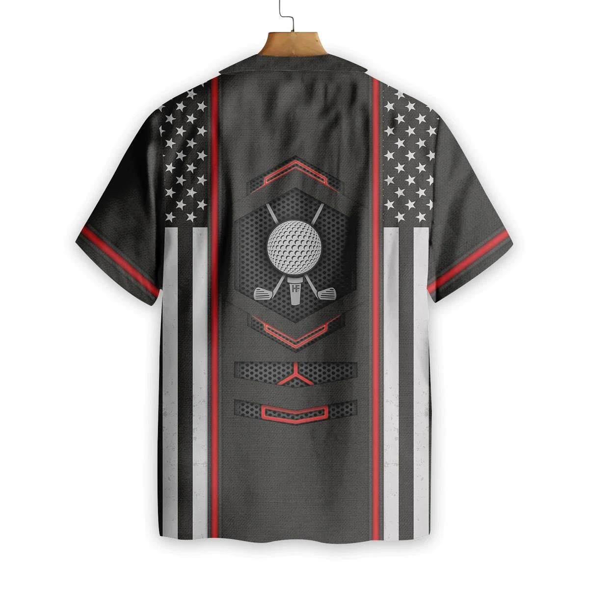 Black American Flag Golf Clubs And Ball Pattern Hawaiian Shirt, Hawaiian Shirt Gift, Christmas Gift