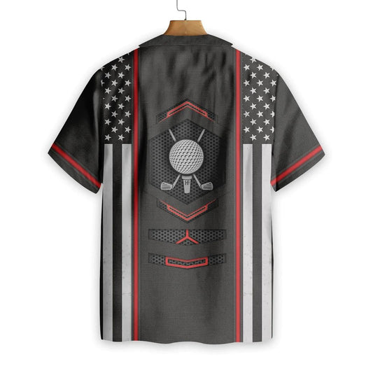 Black American Flag Golf Clubs And Ball Pattern Hawaiian Shirt, Hawaiian Shirt Gift, Christmas Gift