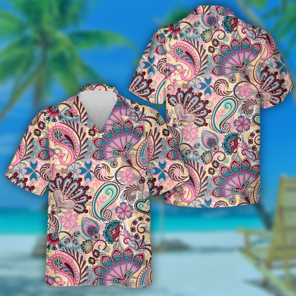 Beige Theme Paisley Ethnic Pattern With Floral Elements Hawaiian Shirt, Hawaiian Shirt Gift, Christmas Gift