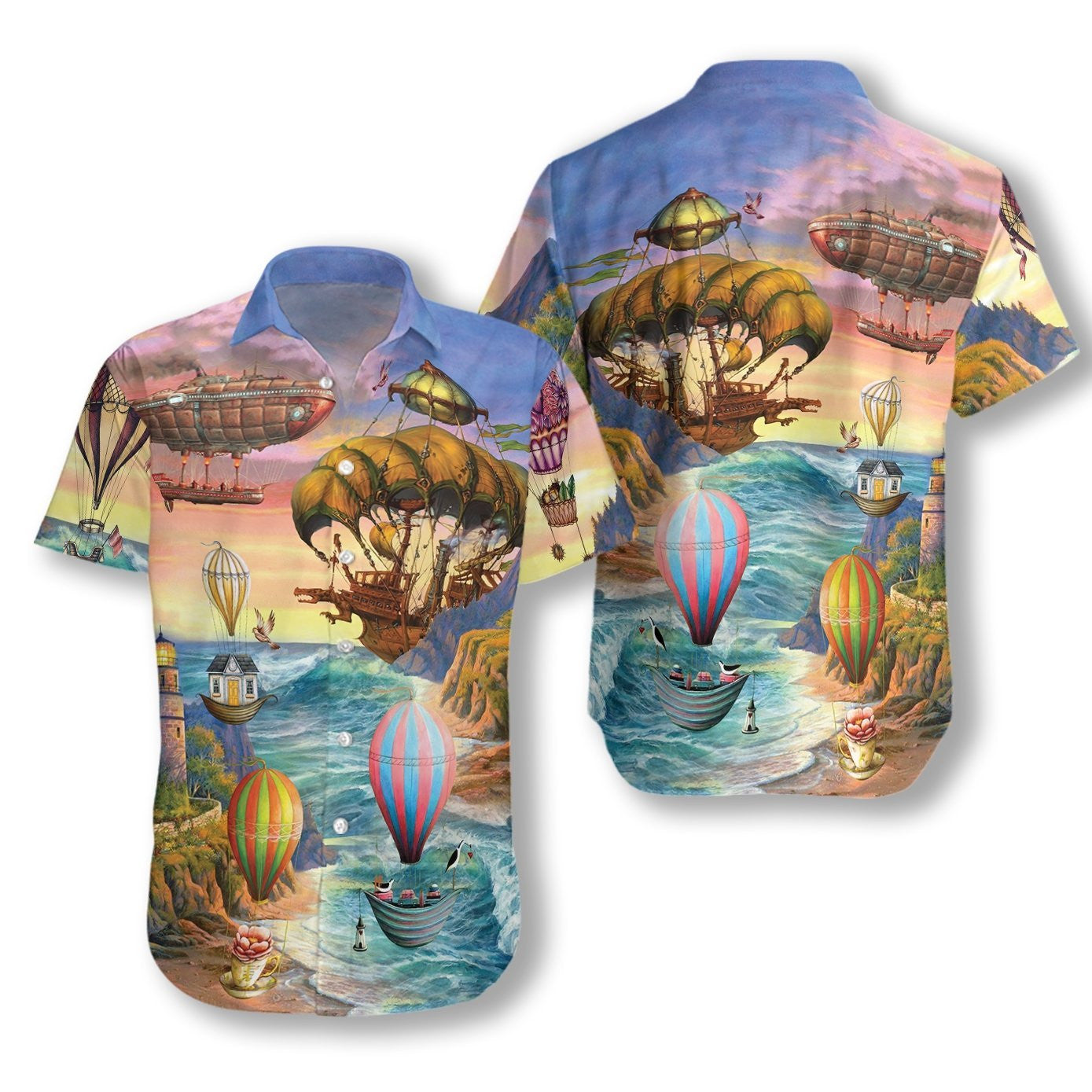 Hot Air Balloon On Beach Nice Scene Hawaiian Shirt, Hawaiian Shirt Gift, Christmas Gift