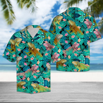 Funny Iguanas Tropical Palm Leaves Summer Vacation Themed Hawaiian Shirt, Hawaiian Shirt Gift, Christmas Gift