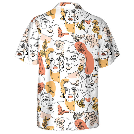 Theme Womans Face Minimal Line Style And Butterfly Hawaiian Shirt, Hawaiian Shirt Gift, Christmas Gift