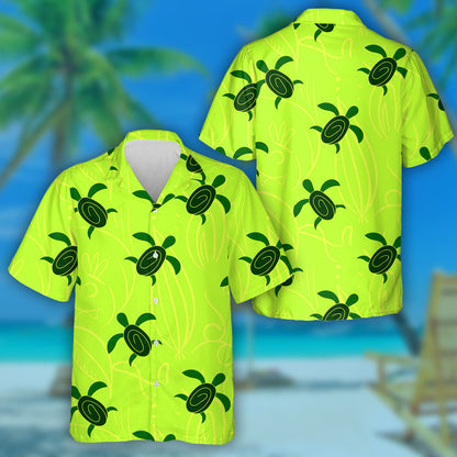 Hand Drawn Turtle Tribal On Neon Green Background Hawaiian Shirt, Hawaiian Shirt Gift, Christmas Gift