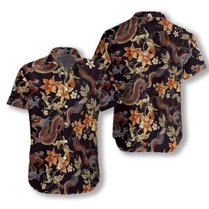 Abstract Floral And Dragon Ornamental Hawaiian Shirt, Hawaiian Shirt Gift, Christmas Gift