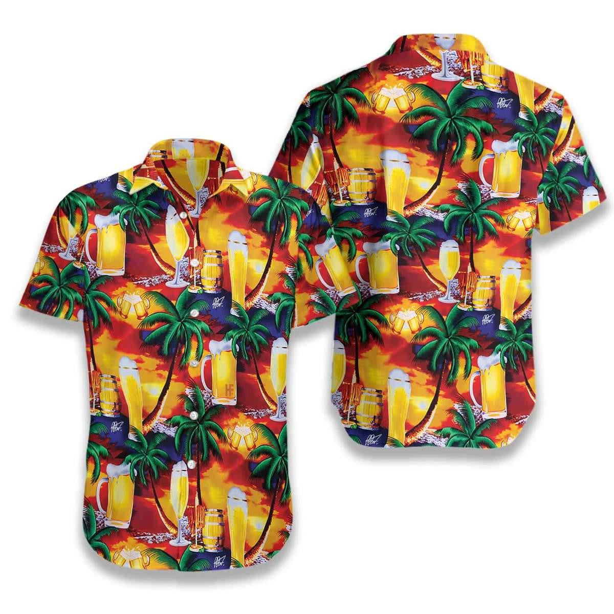 Beer In Paradise Cheers With Fun Tropical Palm Tree Hawaiian Shirt, Hawaiian Shirt Gift, Christmas Gift