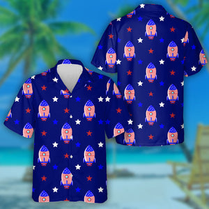 Amazing American Rocket And Stars On Dark Blue Background Hawaiian Shirt, Hawaiian Shirt Gift, Christmas Gift