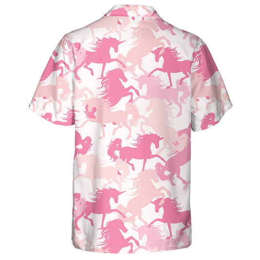 Watercolor Light Pink Camo Girly Unicorn Horse Pattern Hawaiian Shirt, Hawaiian Shirt Gift, Christmas Gift