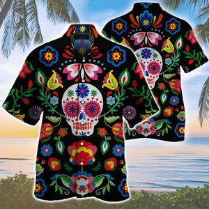 Sugar Skull Pattern Colorful Elements Hawaiian Shirt,Hawaiian Shirt Gift, Christmas Gift