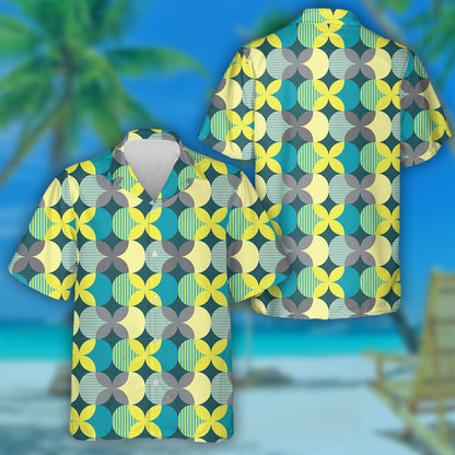 Theme Geometric With Butterfly In Trendy Yellow And Gray Hawaiian Shirt, Hawaiian Shirt Gift, Christmas Gift