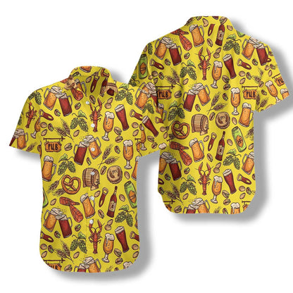Beer And Food Yellow Pattern Hawaiian Shirt, Hawaiian Shirt Gift, Christmas Gift