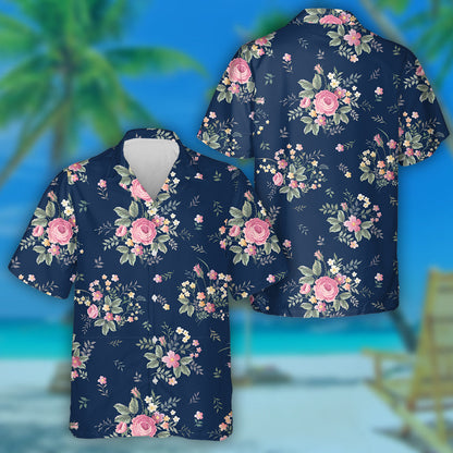 Pretty Rose Bouquet On Dark Blue Background Design Hawaiian Shirt, Hawaiian Shirt Gift, Christmas Gift