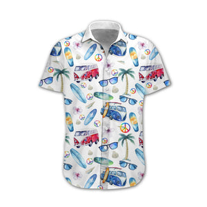 Adorable Hippie Car Beach Design Hawaiian Shirt, Hawaiian For Gift