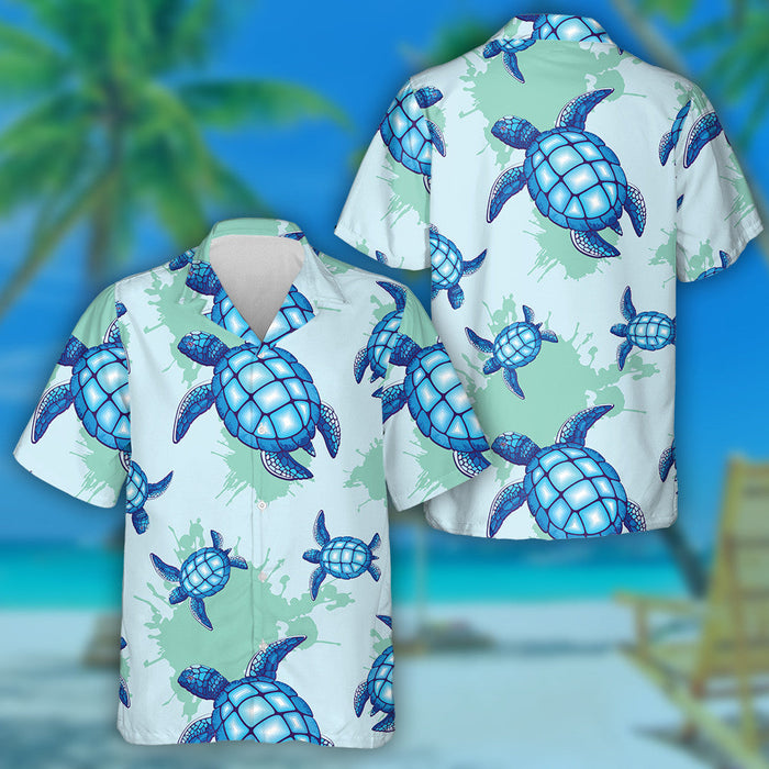 Little Sea Turtle Blue And Turquoise Hawaiian Shirt, Hawaiian For Gift