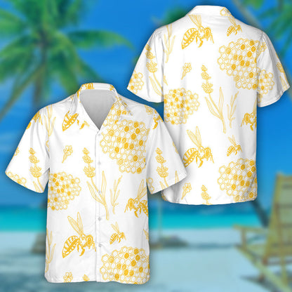 Natural Background With Honeycomb Bee Flowers And Branches Hawaiian Shirt, Hawaiian Shirt Gift, Christmas Gift